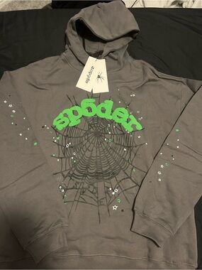 Spider Graphic Crewneck Sweatshirt in Gray with Green Logo